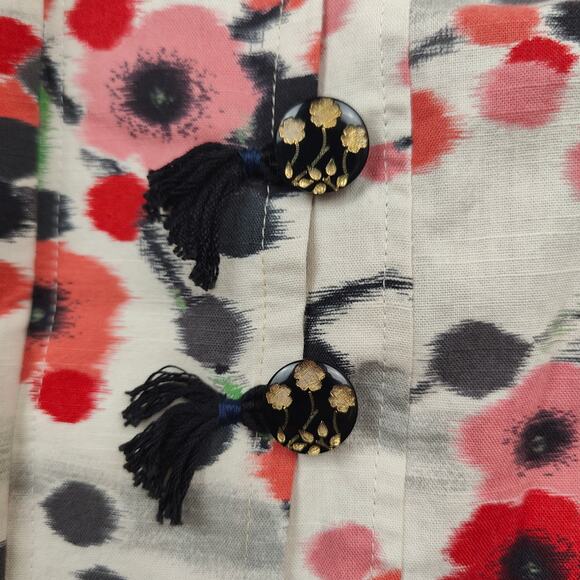 Accents & Adornments Blazer Womens Medium White Cherry Blossom Floral Linen Boho - Picture 3 of 7